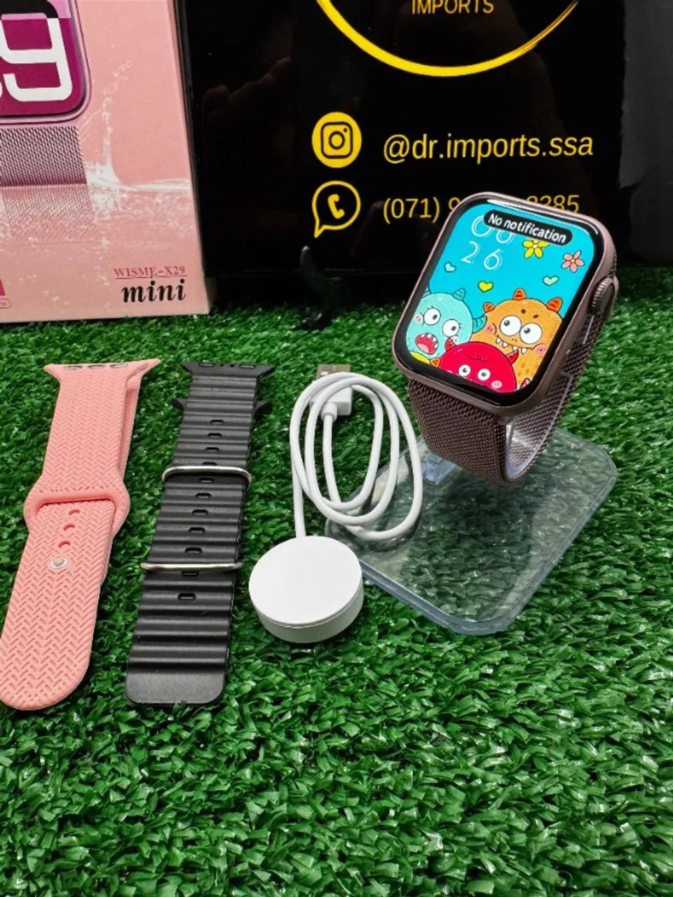 Lançamento Relógio Inteligente Smartwatch Feminino Wisme mini 3 Pulseiras Rosa - Foto 3