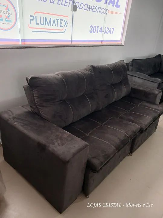 Sofá de Canto em Suede - Novo!