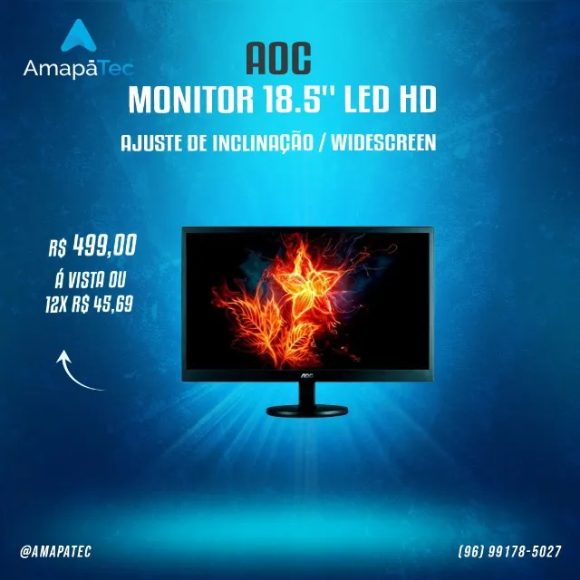 Monitor Aoc 18.5" LED HD Ajuste De Inclinação Widescreen
