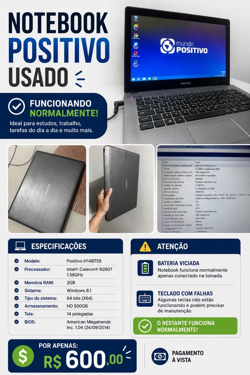Notebook positivo usado 
