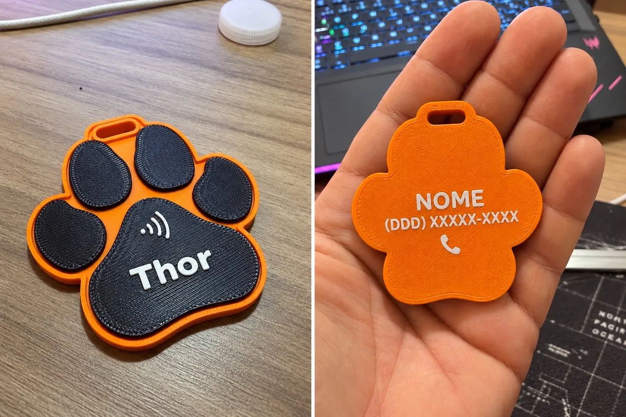 Placa de Identificação com Tag, nome e Telefone para Pet.