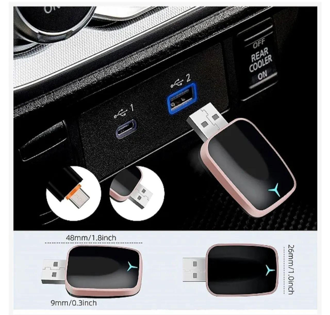 CarPlay e Android Auto Sem Fio para iPhone e Android - Dongle USB-A/C Plug & Play - Foto 3