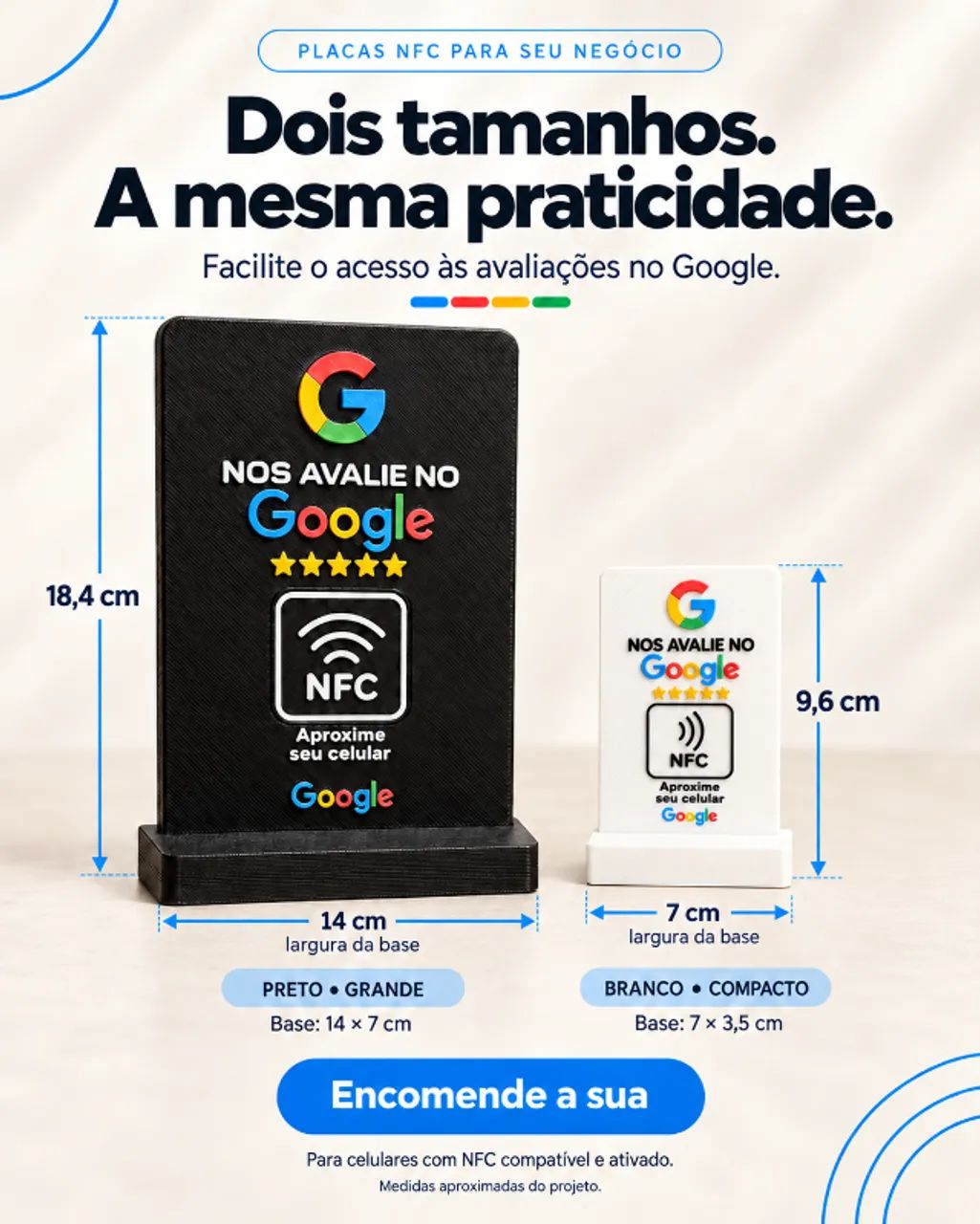 Placa NFC para Avaliações no Google - Modelos de Balcão em 3D