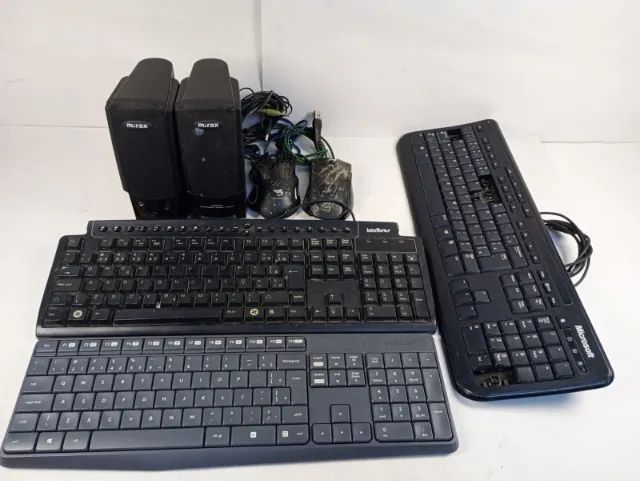 Lote Periféricos para PC (Caixas Mirax + Teclados Intelbras, Microsoft, Logitech + Mouses)