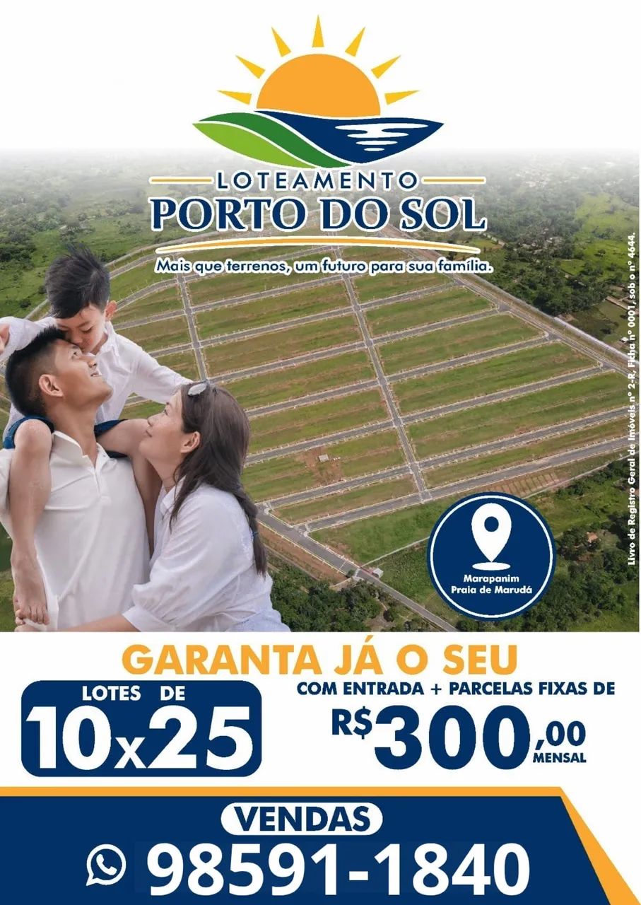 Marudá vendo Lote:10x25 com Entrada + Parcelas Fixas 300,00.