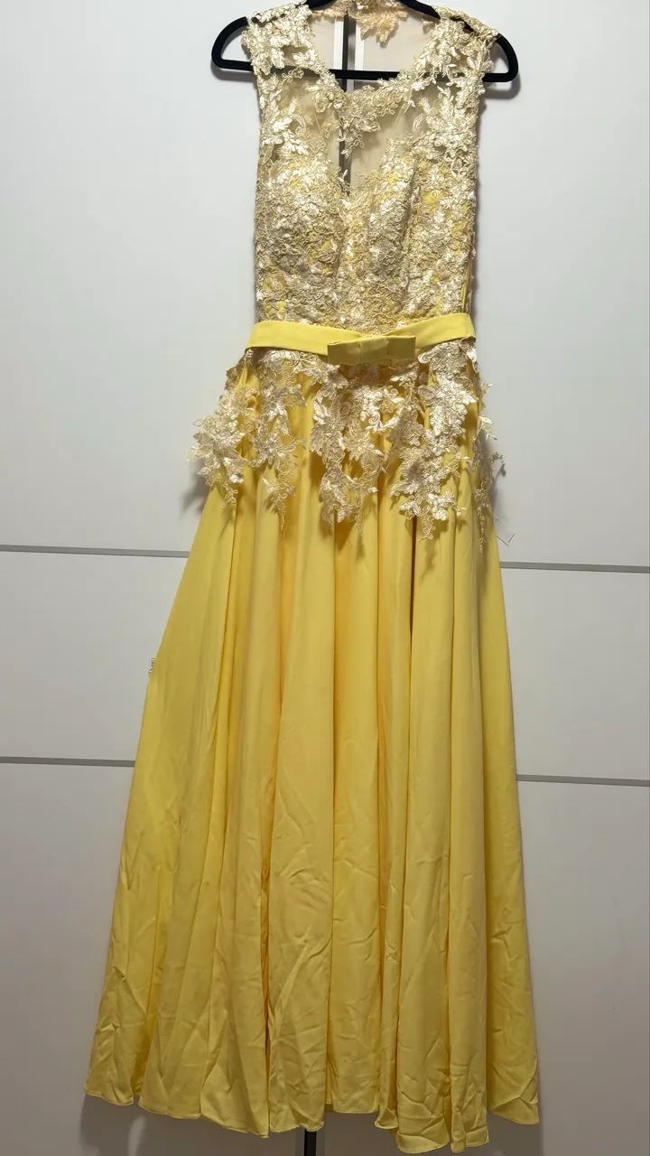 Vestido de festa longo amarelo - renda sofisticada  - Foto 2