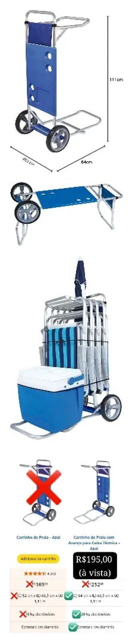 MOR - Carrinho de Praia Azul com Avanço para Caixa Térmica - Foto 4
