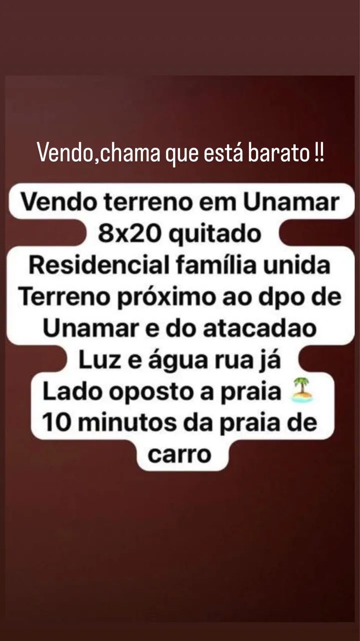 Vendo terreno em Unamar 