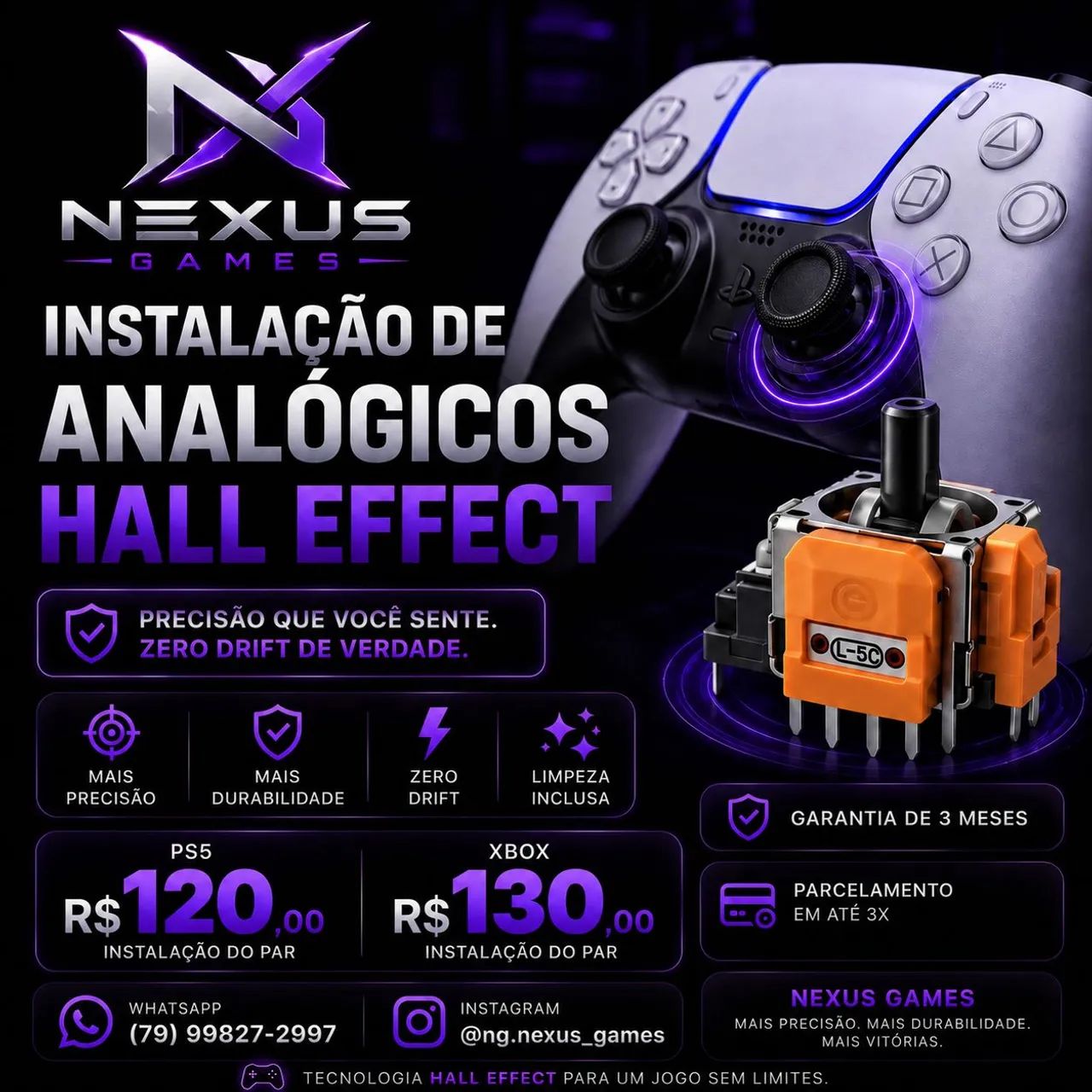 Instalação de analógicos hall effect ps5 e xbox