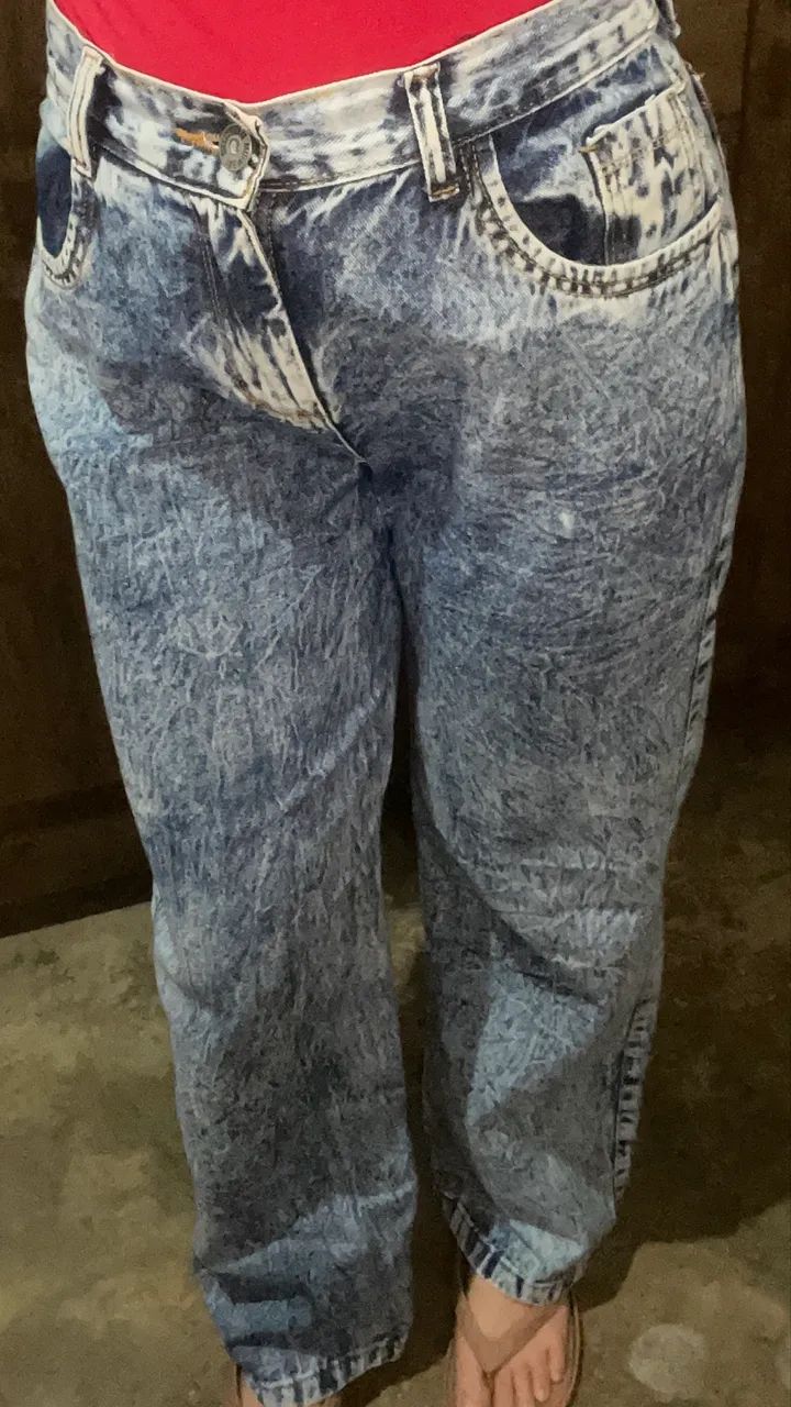 Calça jeans wide leg grafite