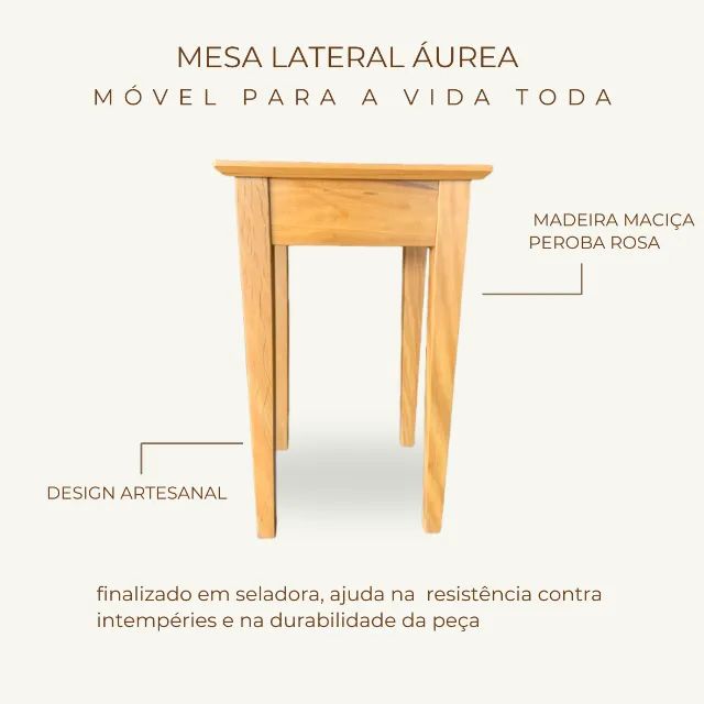Mesa Lateral Em Madeira Peroba Rosa 40x40x65cm