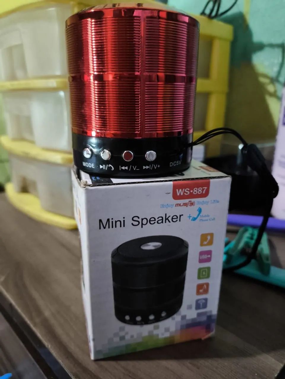 Mini Caixa de Som Bluetooth WS-887 Vermelha - Foto 3