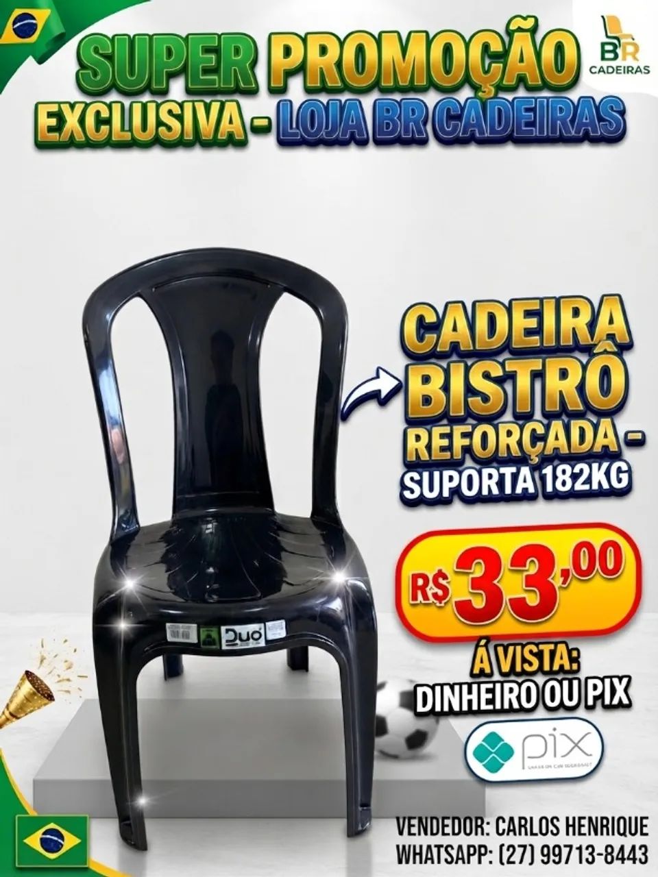 Cadeira Plastica Sem Braço 182kg
