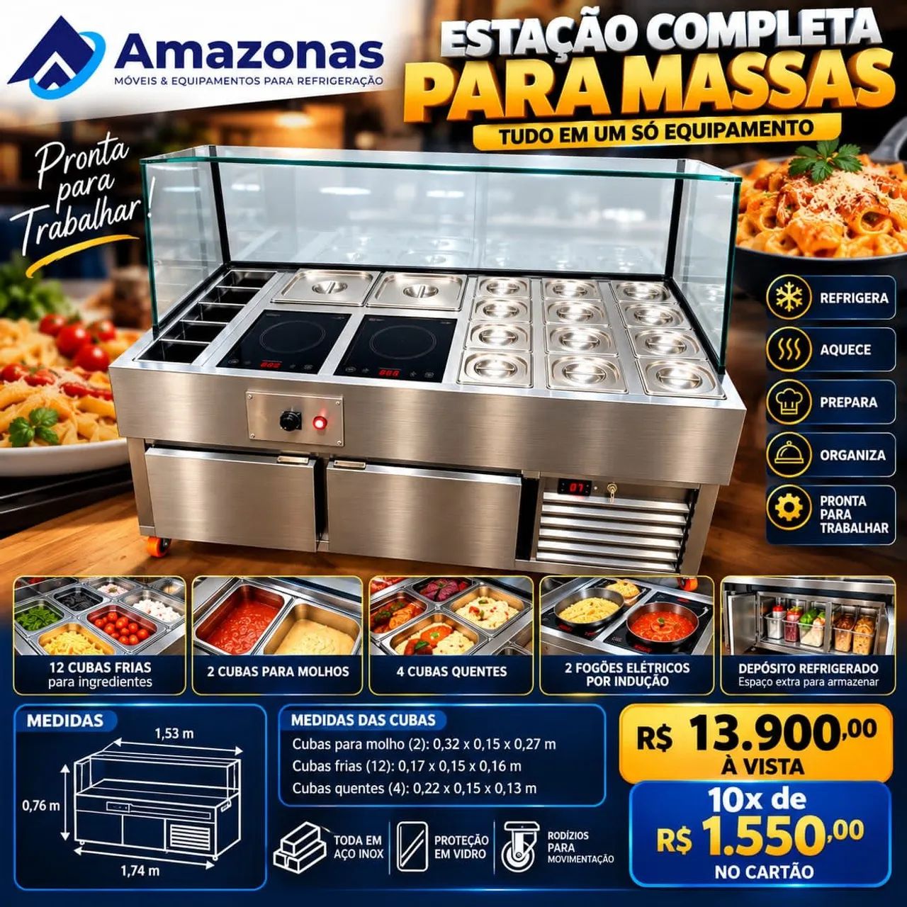 Estação completa inox para massa