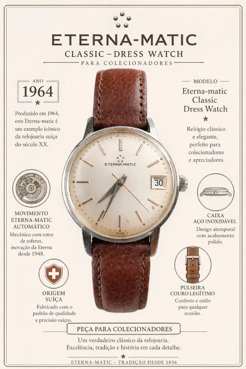 Relógio Eterna-matic - Automático Suíço Vintage | Dress Watch -1964 $