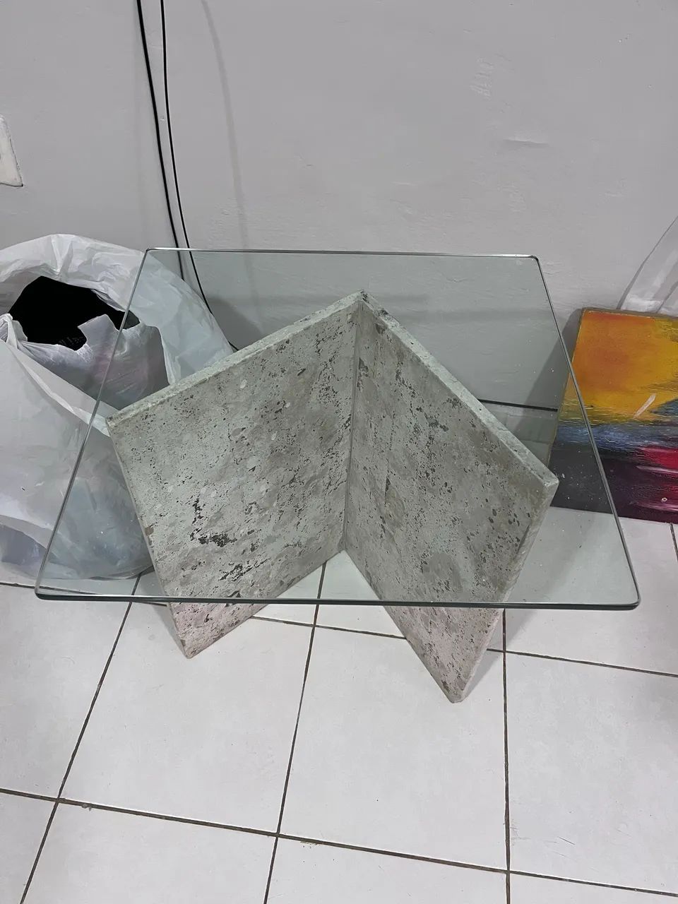Conjunto Mesa de Centro + Mesa de Canto em Vidro e Base de Mármore - Foto 2