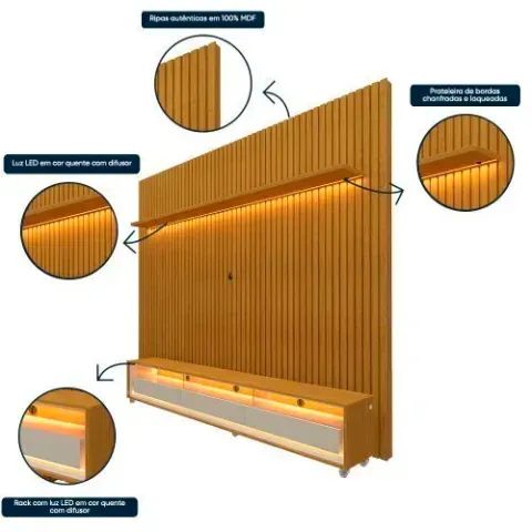 Rack com Painel para TV até 90 Polegadas LED 3 Gavetas Nobre Clean 100% MDF 