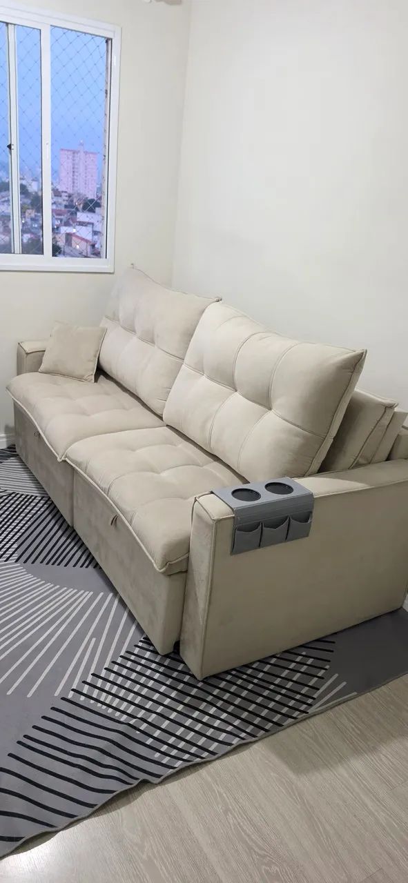 Sofá Retrátil D33 com Molas Ensacadas - Camurça Off White