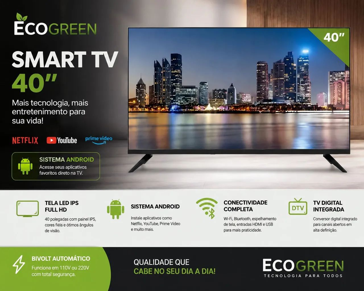 TV LED 40" ECOGREEN ULT HD 4K FULL HD / ANDROID TV
