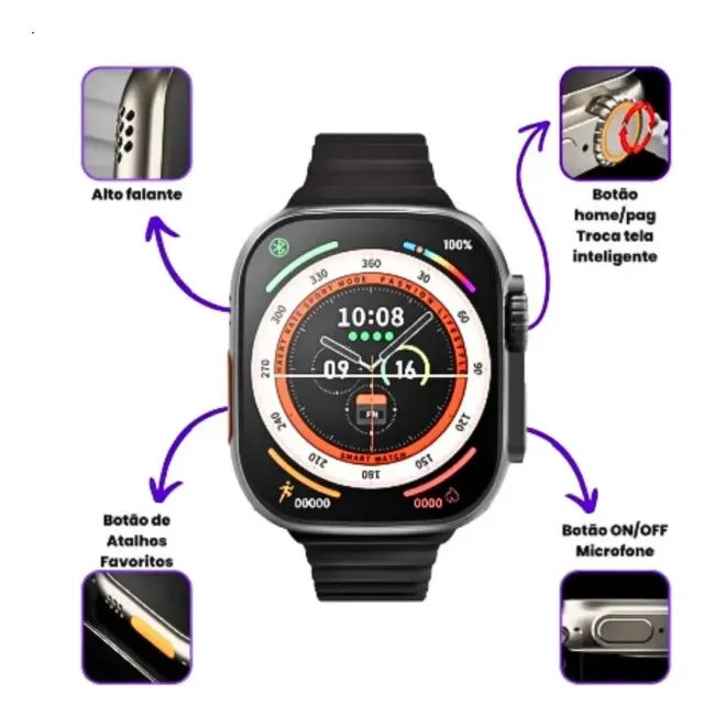 Relógio Smartwatch 49mm Com 04 Pulseiras Zt04 Ultra 2 - Foto 3