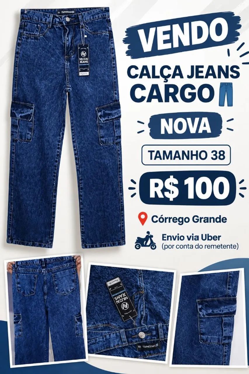 Calça jeans cargo 
