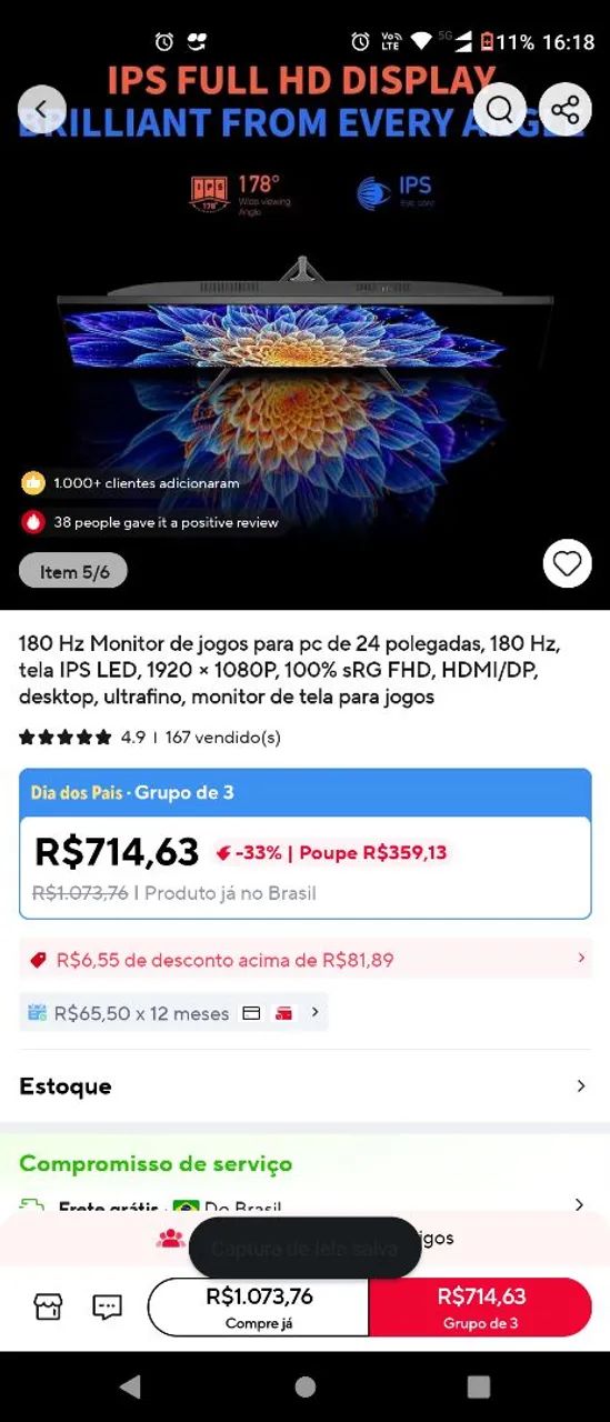 Monitor 24 polegadas ips led 180hz novo faz 1d - Foto 2