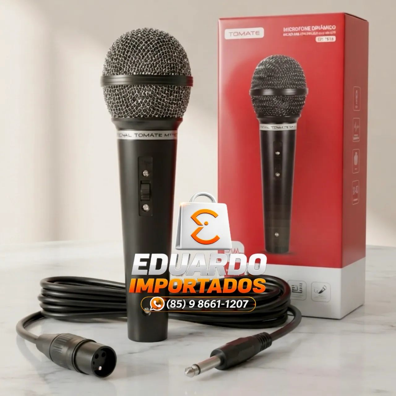 Microfone Profissional com fio 2,5m, som de Alta Qualidade, Redução de Ruído HD