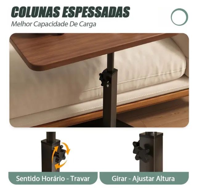 Mesa Lateral para Cama Sofá Computador Notebook com Ajuste de Altura - Foto 5