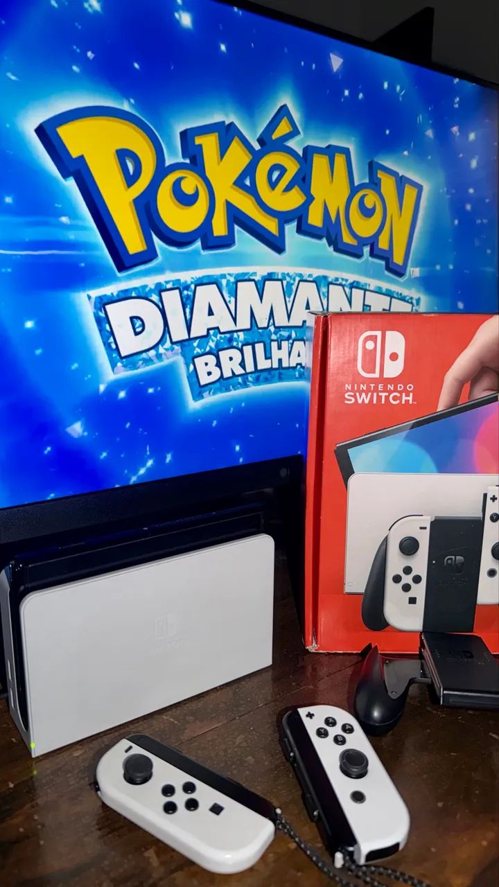 NINTENDO SWITCH OLED BRANCO DESBLOQUEADO - 64GB + MICRO SD 256GB