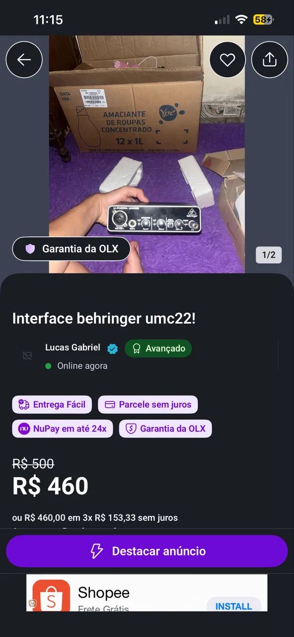 Interface behringer umc 22, pra sair rápido?