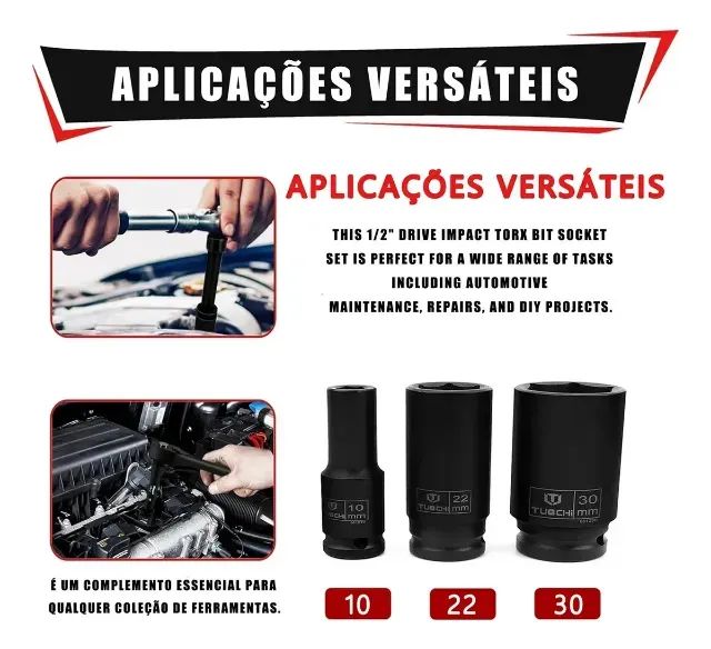 Jogo De Soquete De Impacto 18 Peças 8-32mm C/ Extensão 1/2 2
