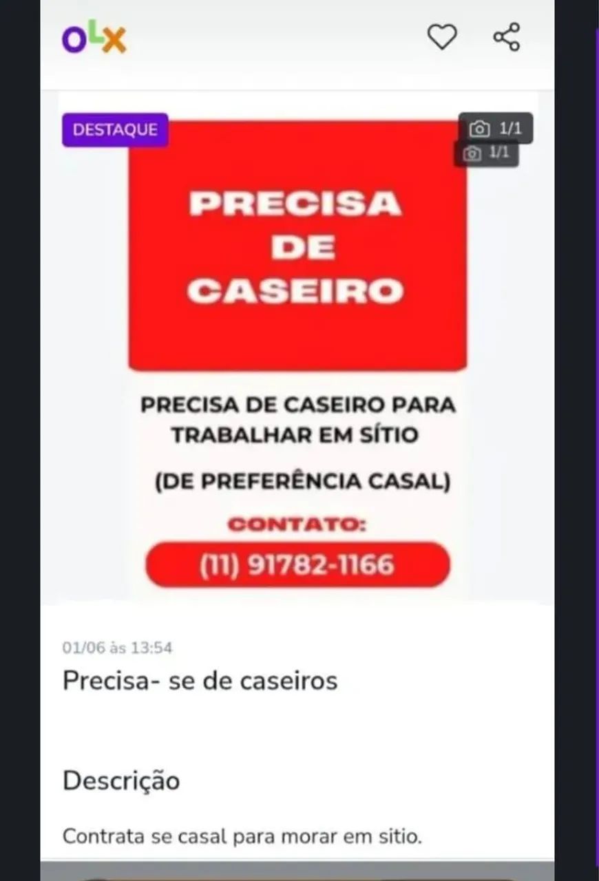Contrata-se caseiro 