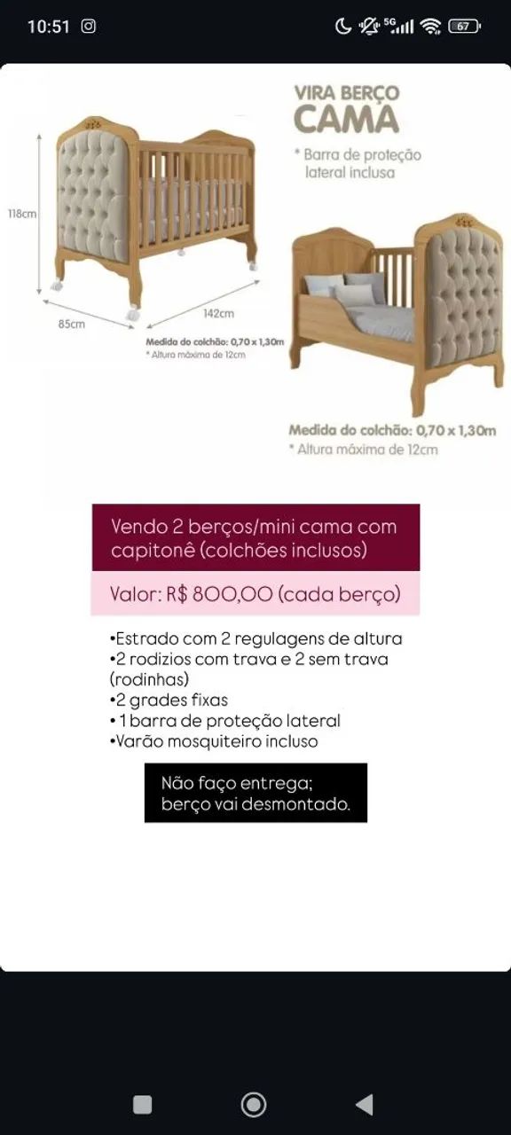 Vendo dois berço que vira cama