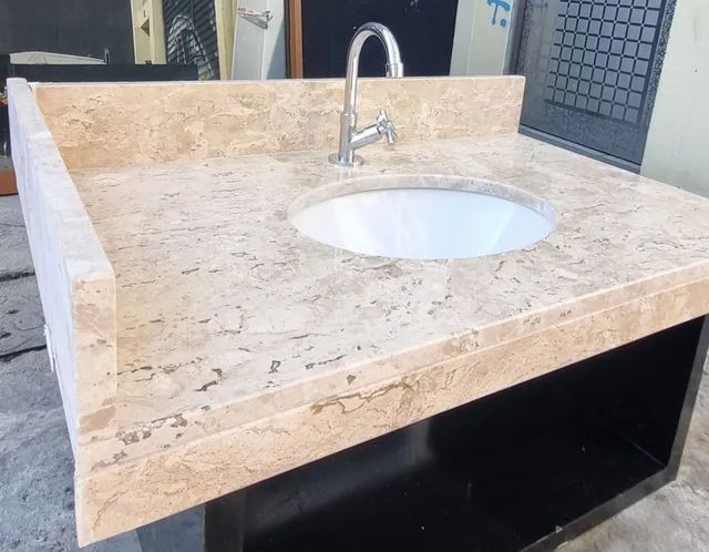 Pia banheiro pedra travertino polido Completa  - Foto 5