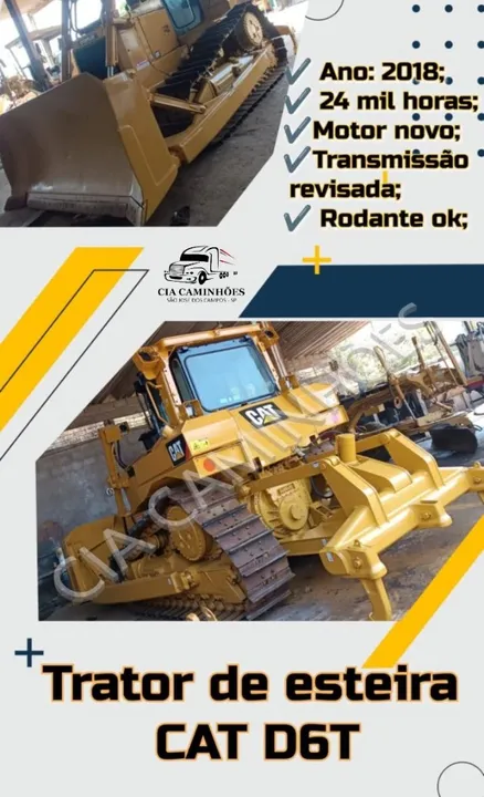 TRATOR DE ESTEIRA CAT D6T ANO 2018