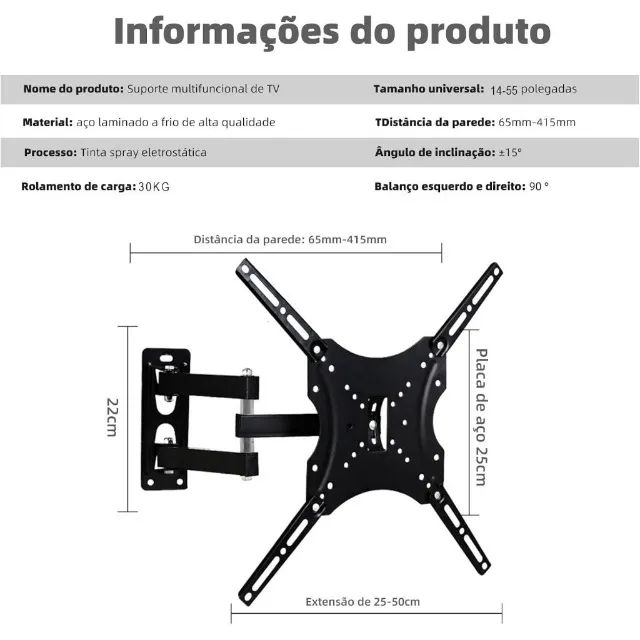 Suporte Articulado de Parede para TV, Ajuste Livre, de 14 a 55 Polegadas - C-237 Altomex - Foto 4