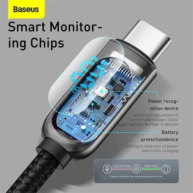 Cabo USB turbo Baseus tipo C para C 100w 5A display 2M - Foto 4