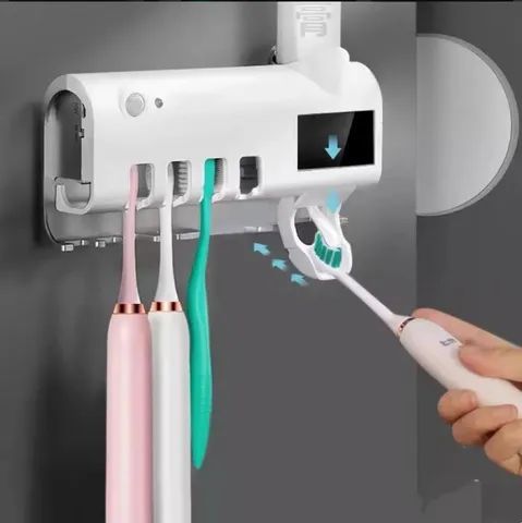 Suporte para Escovas de Dente com Dispenser de Pasta e Esterelização UV - Foto 4