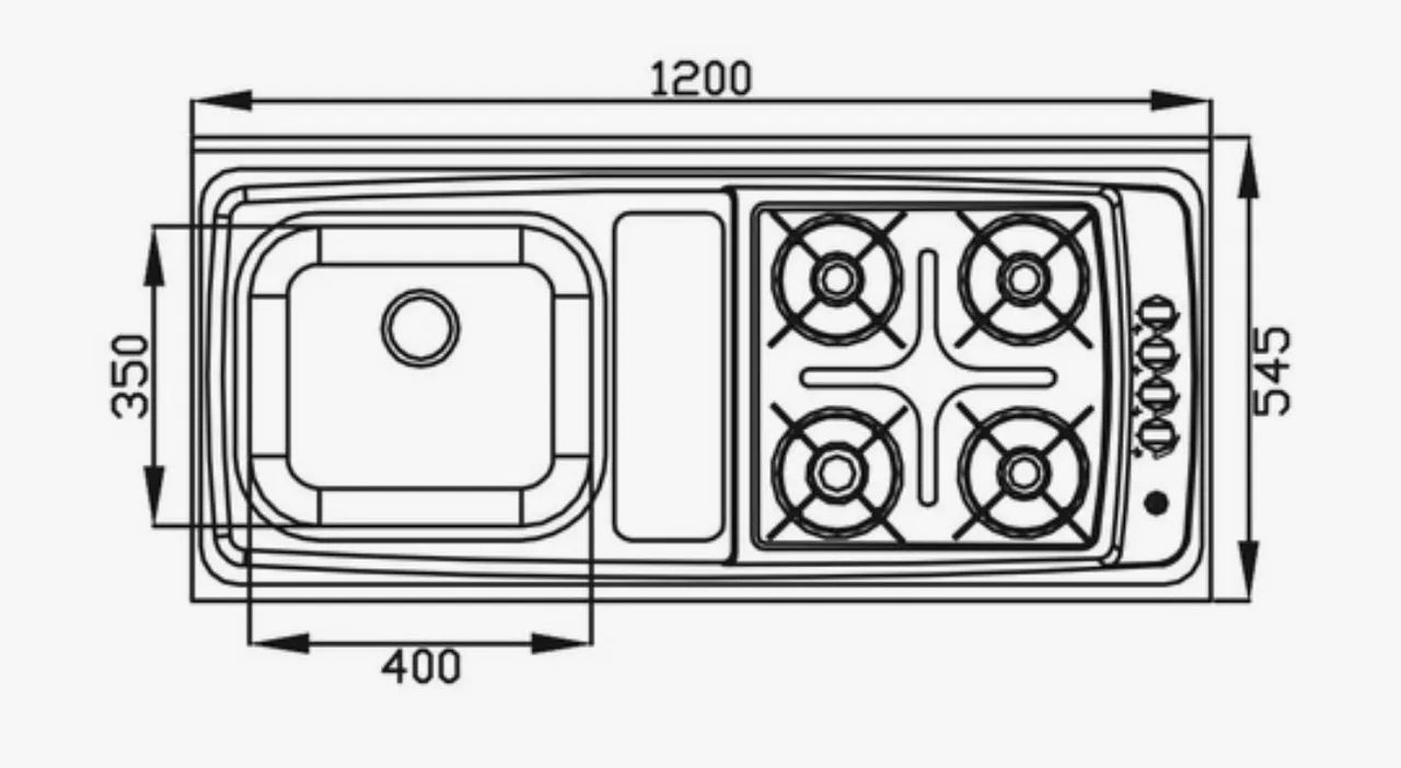 Cooktop e Pia 4 Bocas 120cm