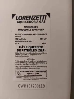 Aquecedor a gás Lorenzetti LZ 200 EF GLP - Foto 3