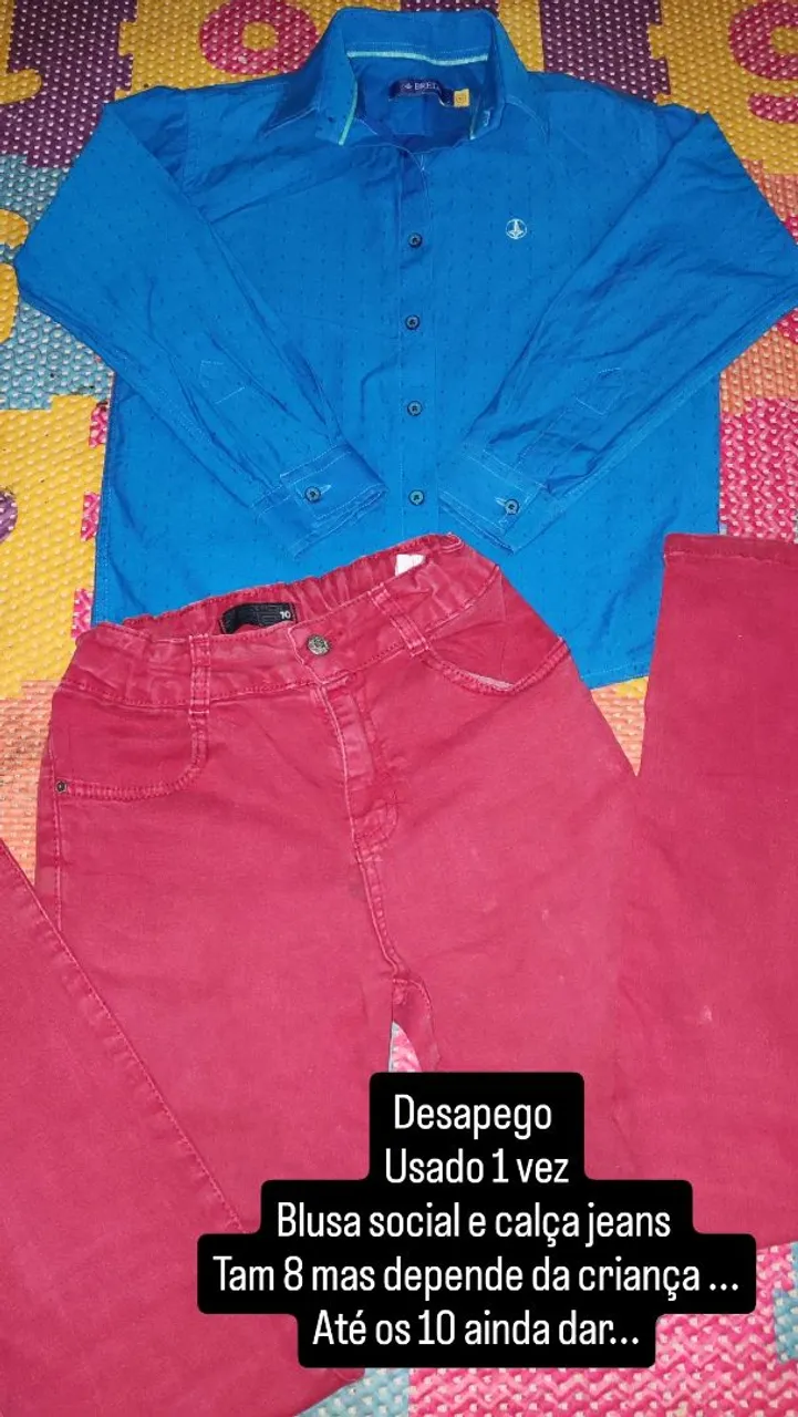 Blusa Social e Calça Jeans Infantil - Tamanho 8