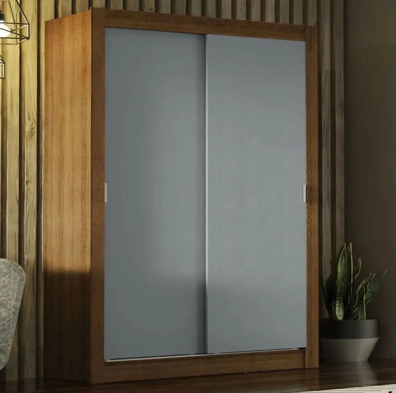 2 Guarda-roupas - Casal e solteiro porta de correr - rústico com cinza