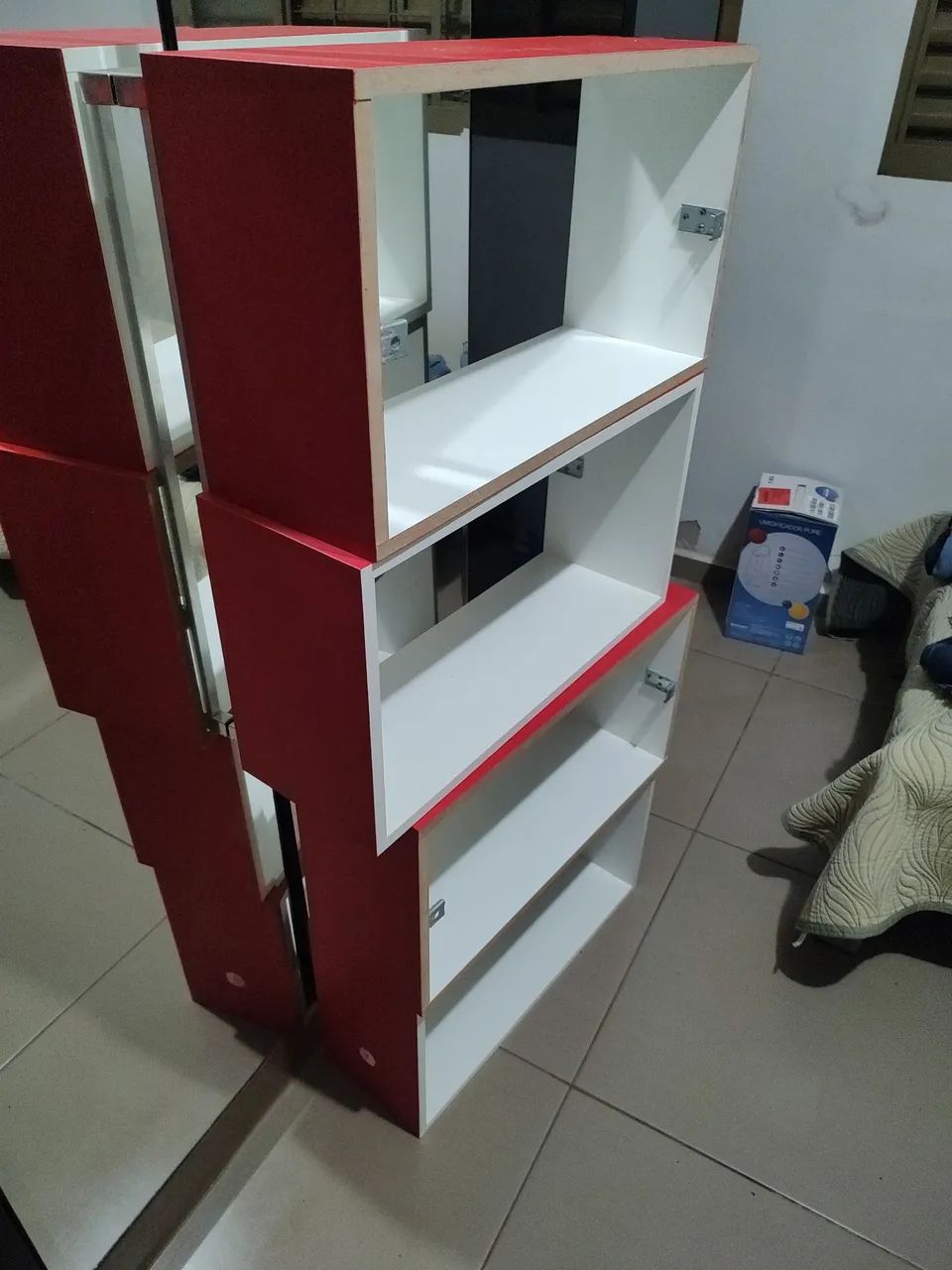 Jogo 5 nichos MDF vermelho e branco