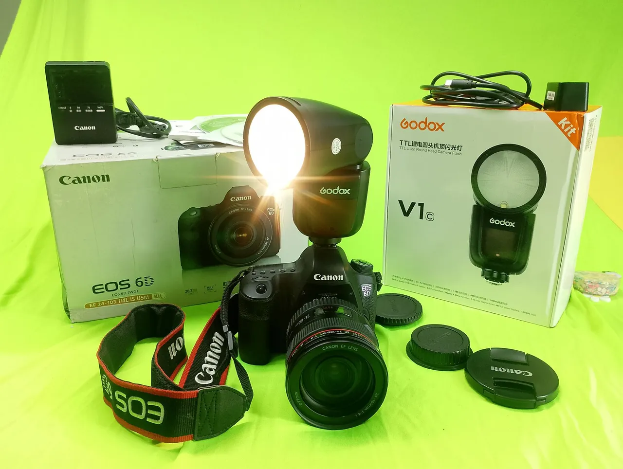Kit Câmera Canon EOS 6D com Lente 24-105mm, Flash Godox v1 e Acessórios