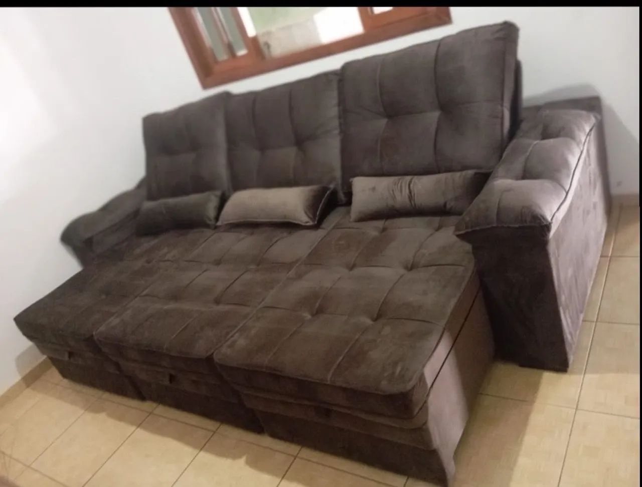 Sofá retrátil reclinável 2.90 M pronto entrega c/ almofadas 
