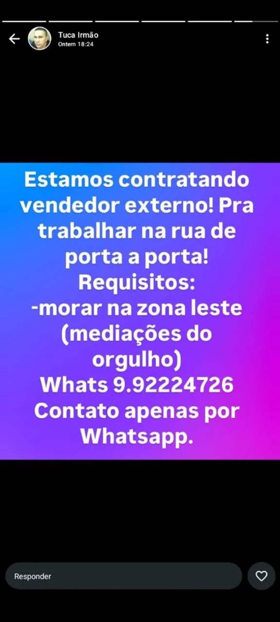 Vaga de vendedor externo 