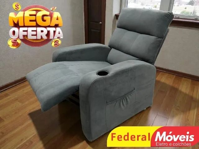 Poltrona do Papai Cinza Veludo Porta Copos Embutidos A PRONTA ENTREGA