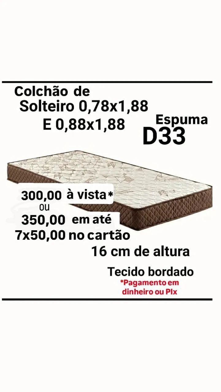 Colchão de Solteiro Espuma D33 - 16cm de Altura