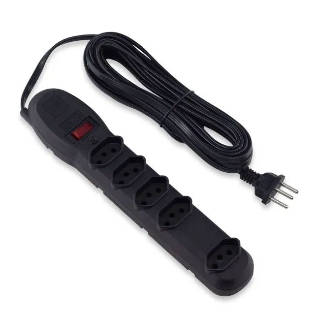 Line Filter/Protector and Dual-Voltage Adapter, 5 Outlets, 6 M, Black