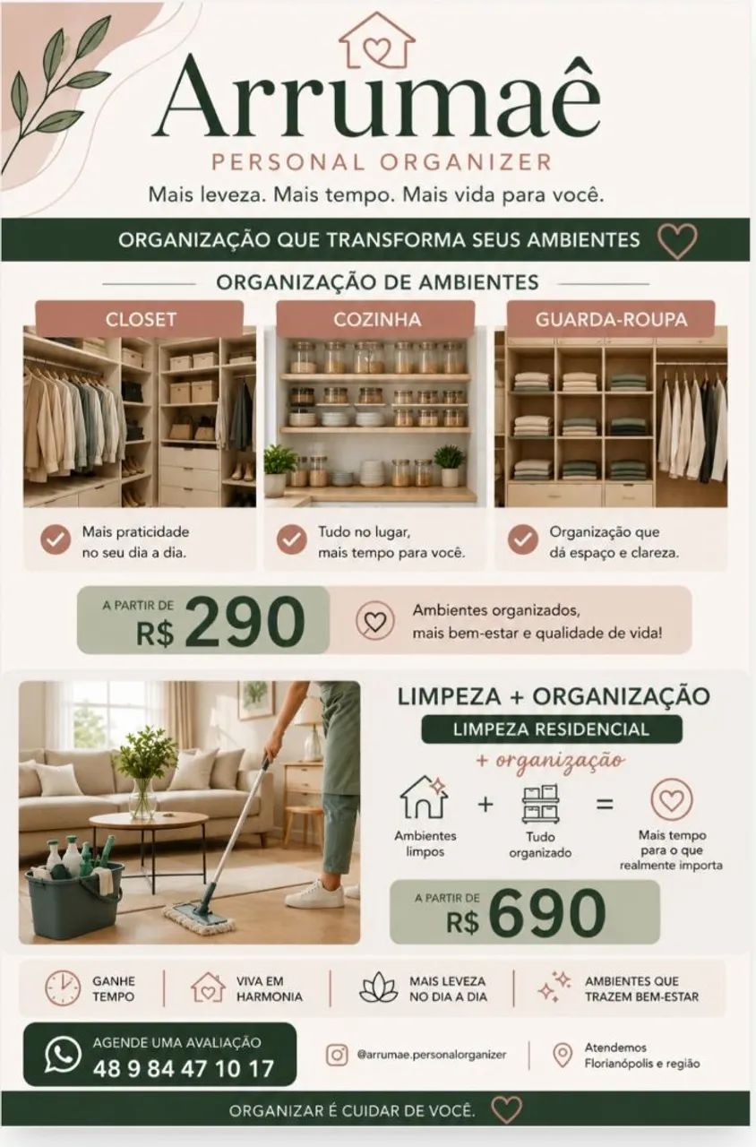 Limpeza e organização Pré mudança e Pós mudança 